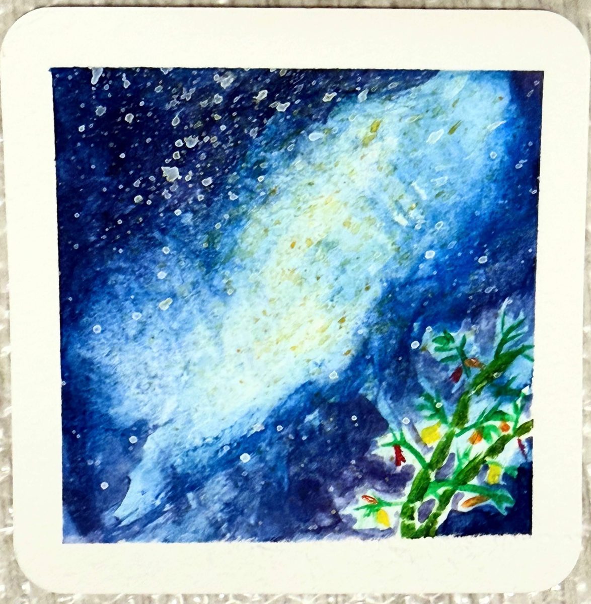 天の川と草花の水彩イラスト